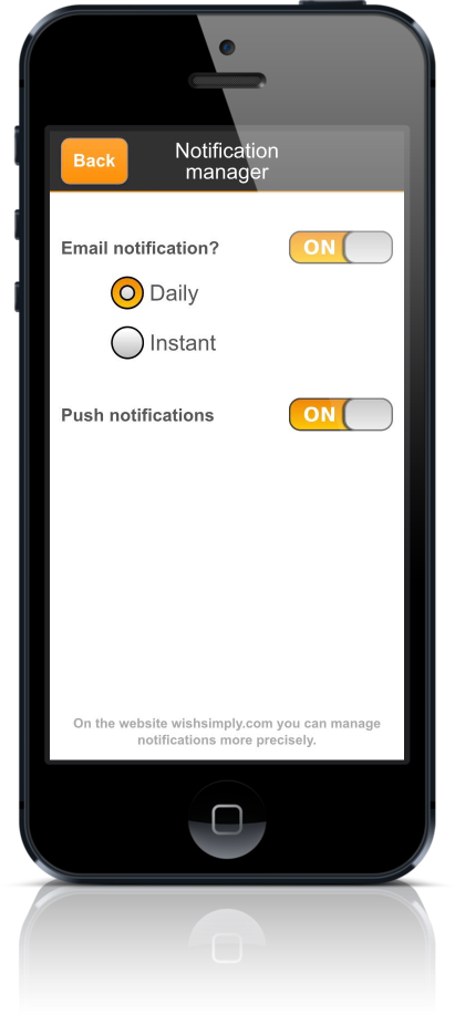 Wishlist app wishsimply notification manager scree